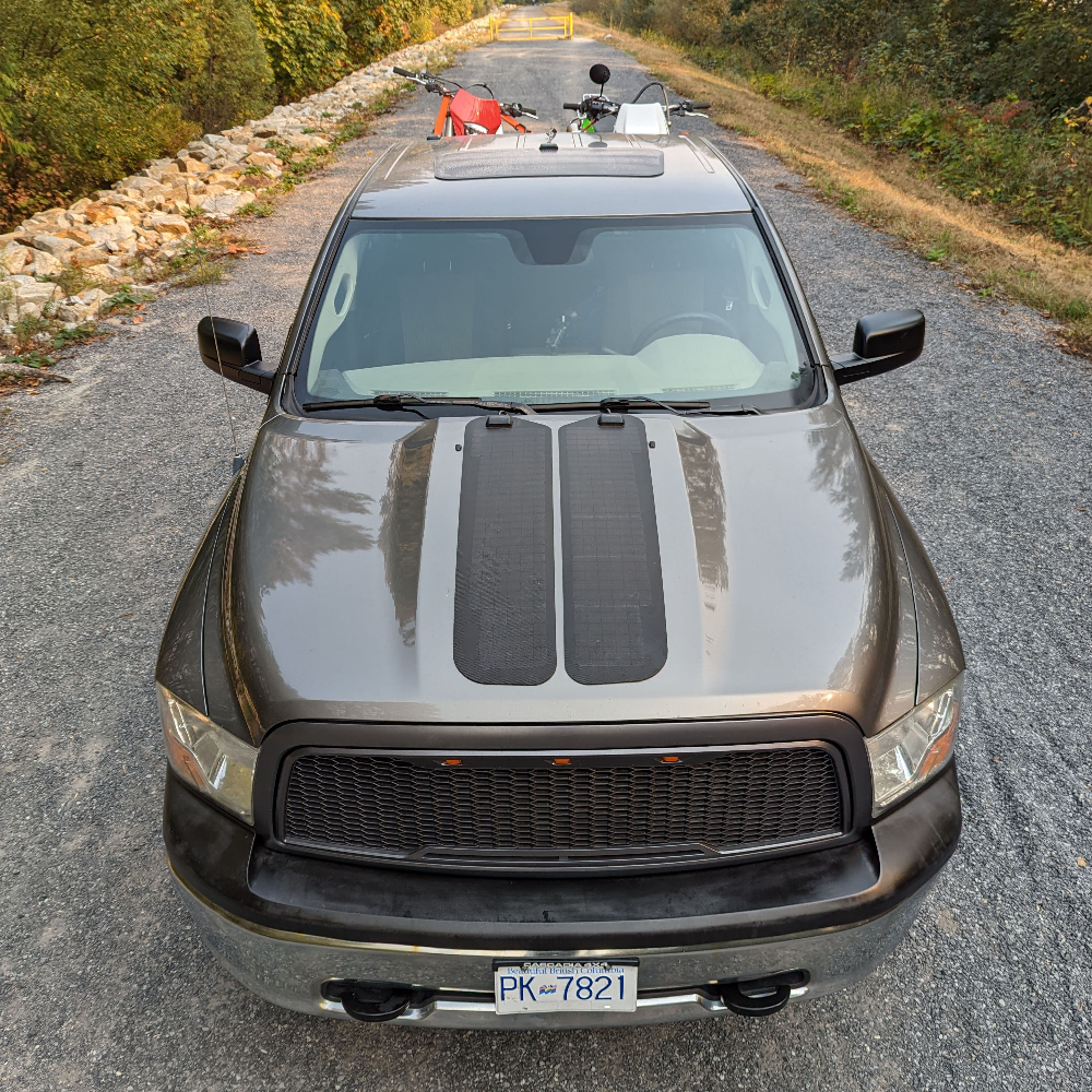 Dodge Ram 1500 with Cascadia 4x4 Hood Solar Panels. The VSS System is for camping and overland travel