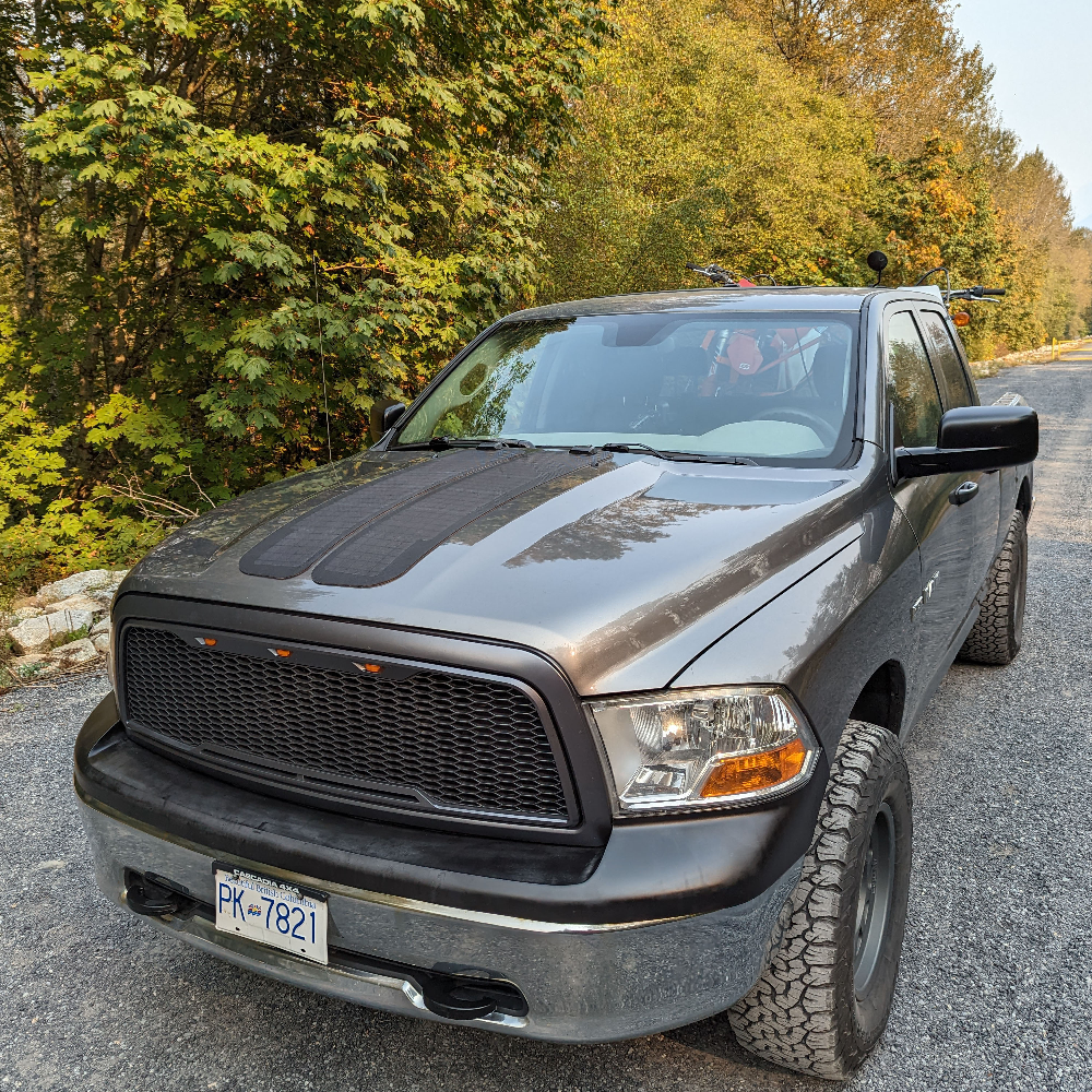 Dodge Ram 1500 with Cascadia 4x4 Hood Solar Panels. The VSS System is for car camping and overlanding