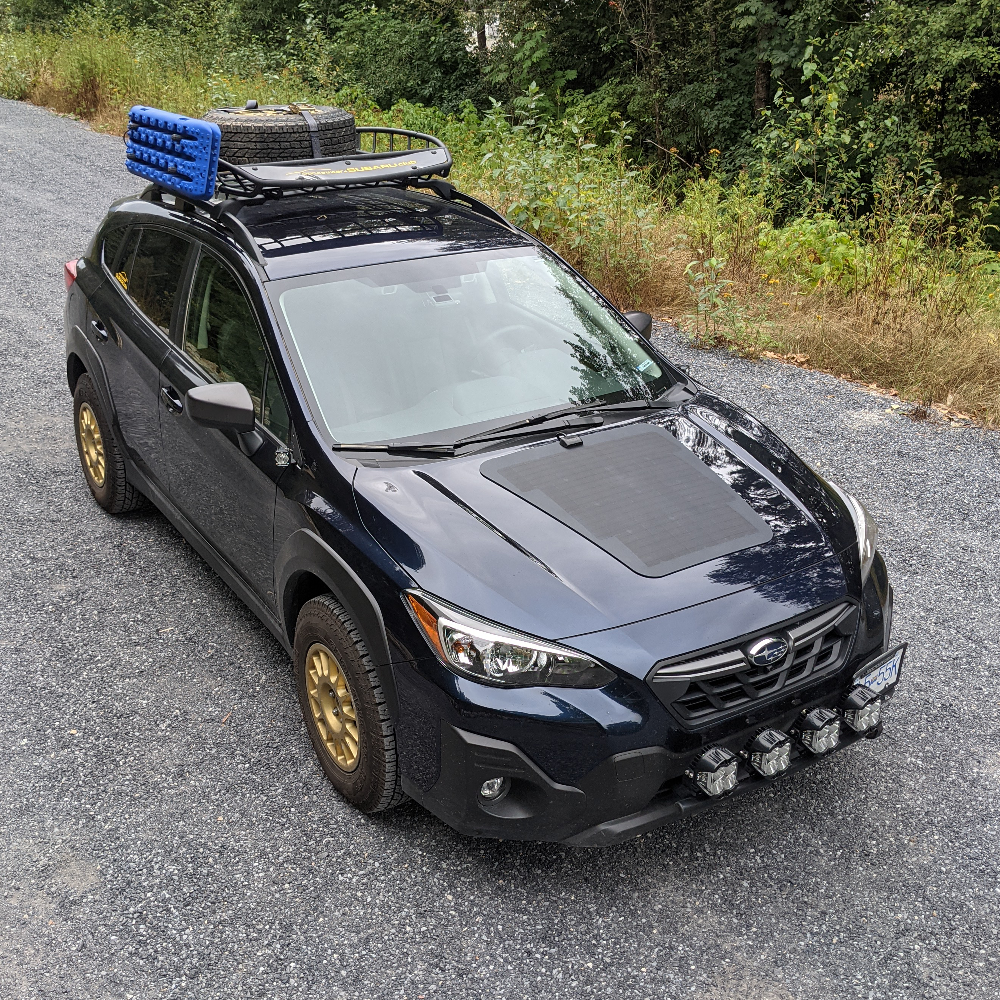 Cascadia 4x4 VSS hood solar panel system for the subaru crosstrek camping