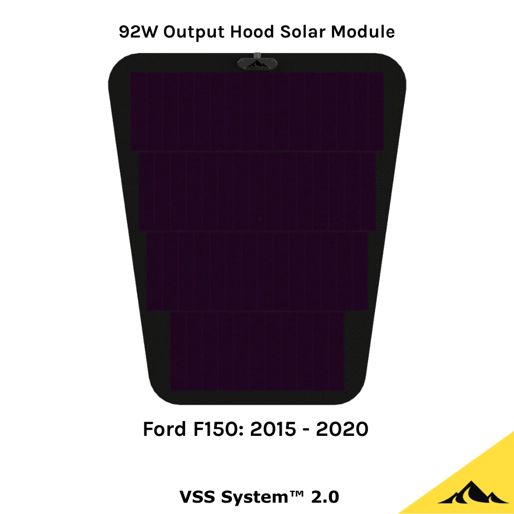 This is the VSS System 2.0 from Cascadia 4x4 for the Ford F-series pickup trucks. This is a flexible 92 watt hood solar module/panel for the Ford F150.