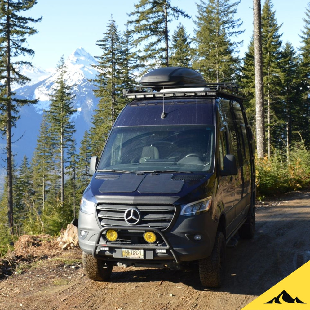 Hood solar panel by cascadia 4x4 for the mercedes-benz sprinter van. High durability and efficiency. 